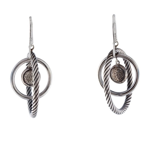 David Yurman Silver Earrings with Diamond Accents - Picture 2 of 5